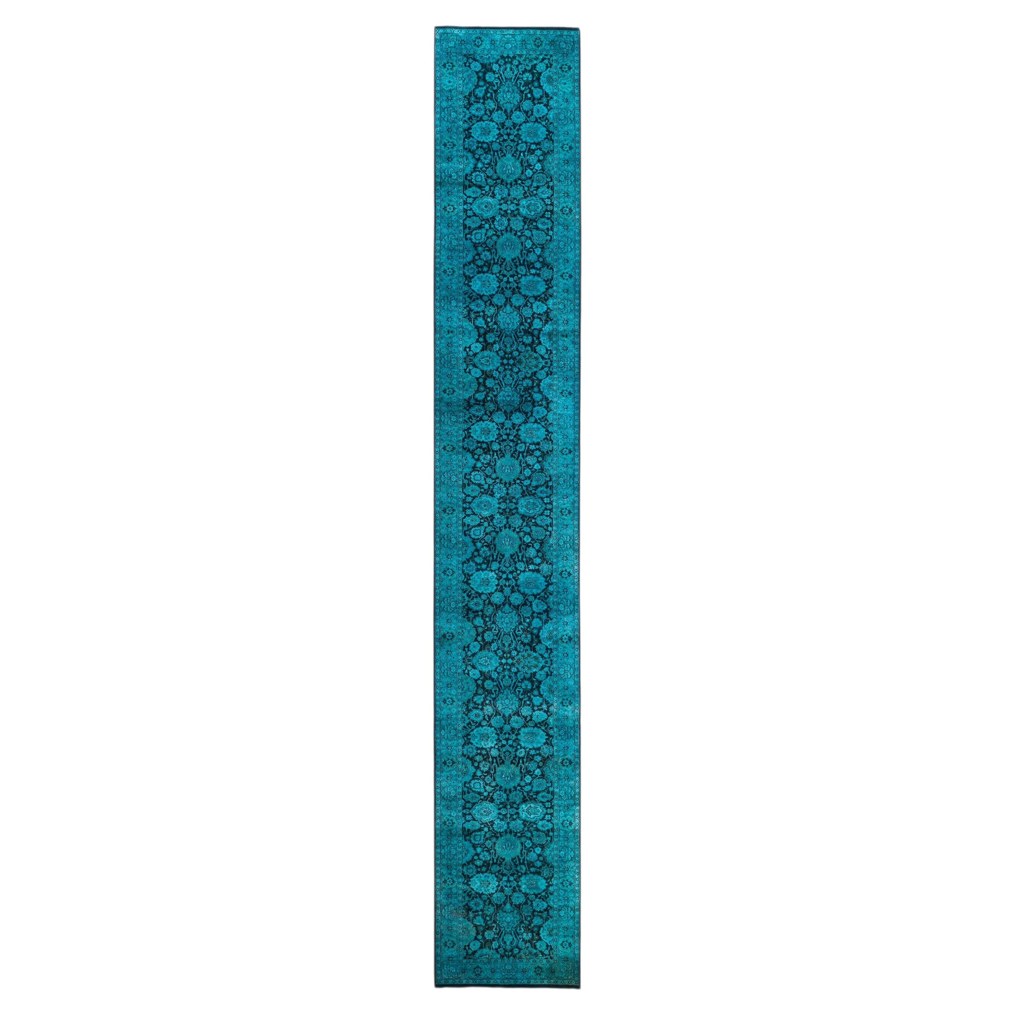 Overdyed Hand-Knotted Wool Modern-Contemporary Blue Runner 2' 9" x 18' 1"