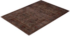 Alfombra de lana anudada a mano sobreteñida, moderna y contemporánea, marrón 1,80 x 1,80 cm