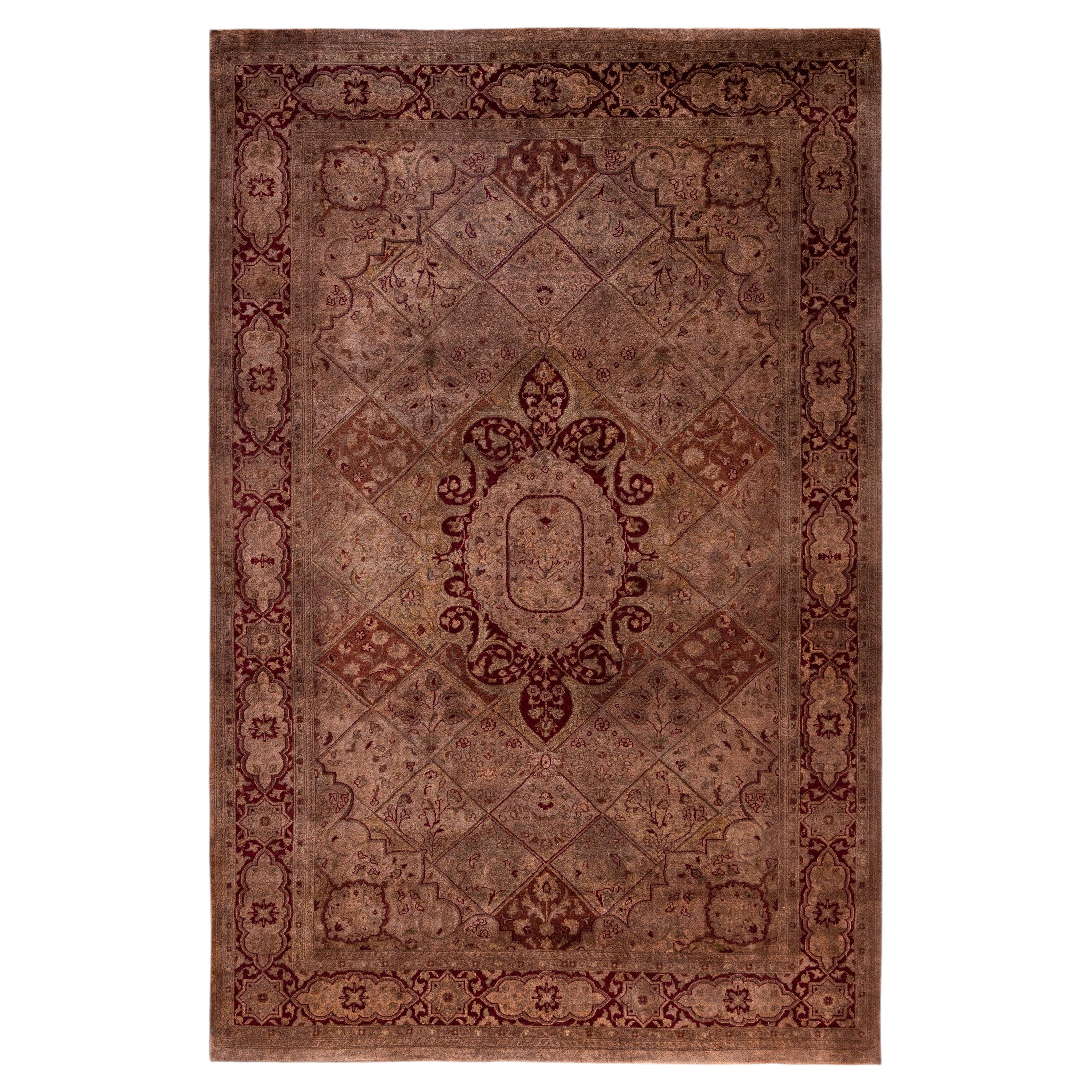 Tappeto Overdyed in lana annodato a mano di colore marrone moderno-temporaneo 6' 1" x 9' 2"