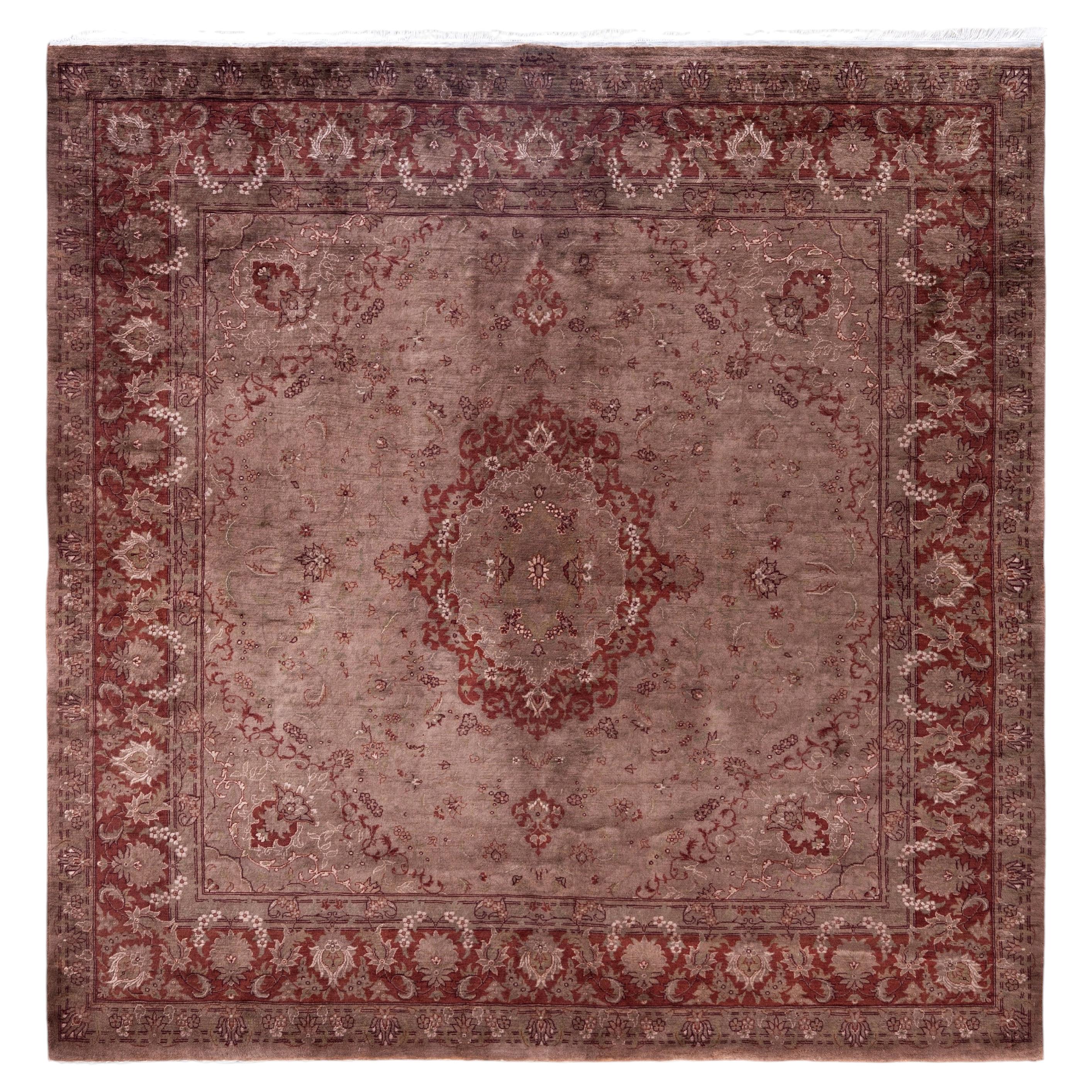 Overdyed Hand-Knotted Wool Modern-Contemporary Brown Area Rug 6' 9" x 6' 9"