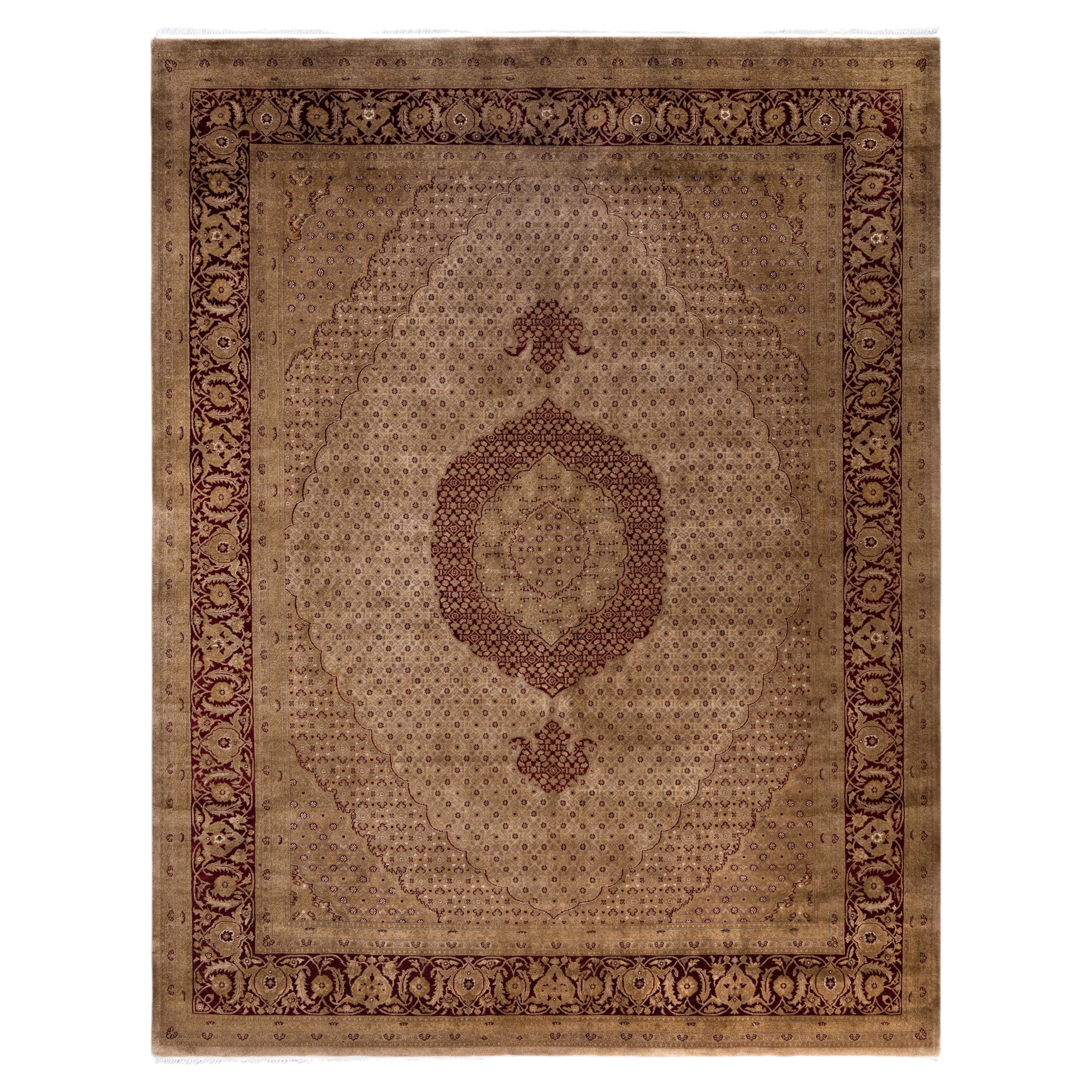 Alfombra de lana anudada a mano sobreteñida, moderna y contemporánea, marrón 2,8 m x 3,8 m
