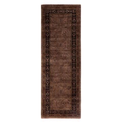 Sobreteñido Anudado a Mano de Lana Moderno-Contemporáneo Marrón Alfombra de 2' 6" x 7' 6"
