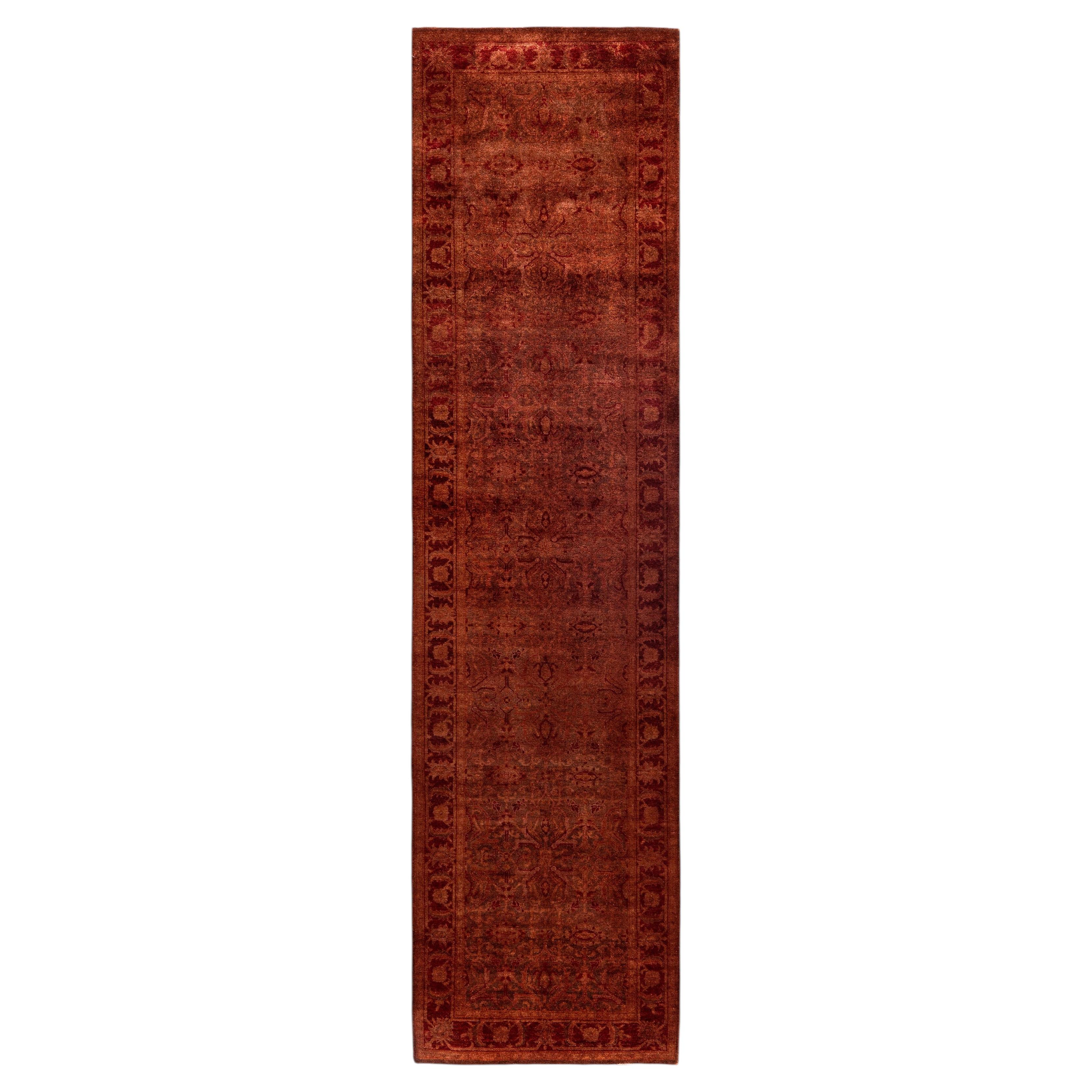 Overdyed Hand-Knotted Wool Modern-Contemporary Brown Runner 2' 7" x 10' 3" For Sale