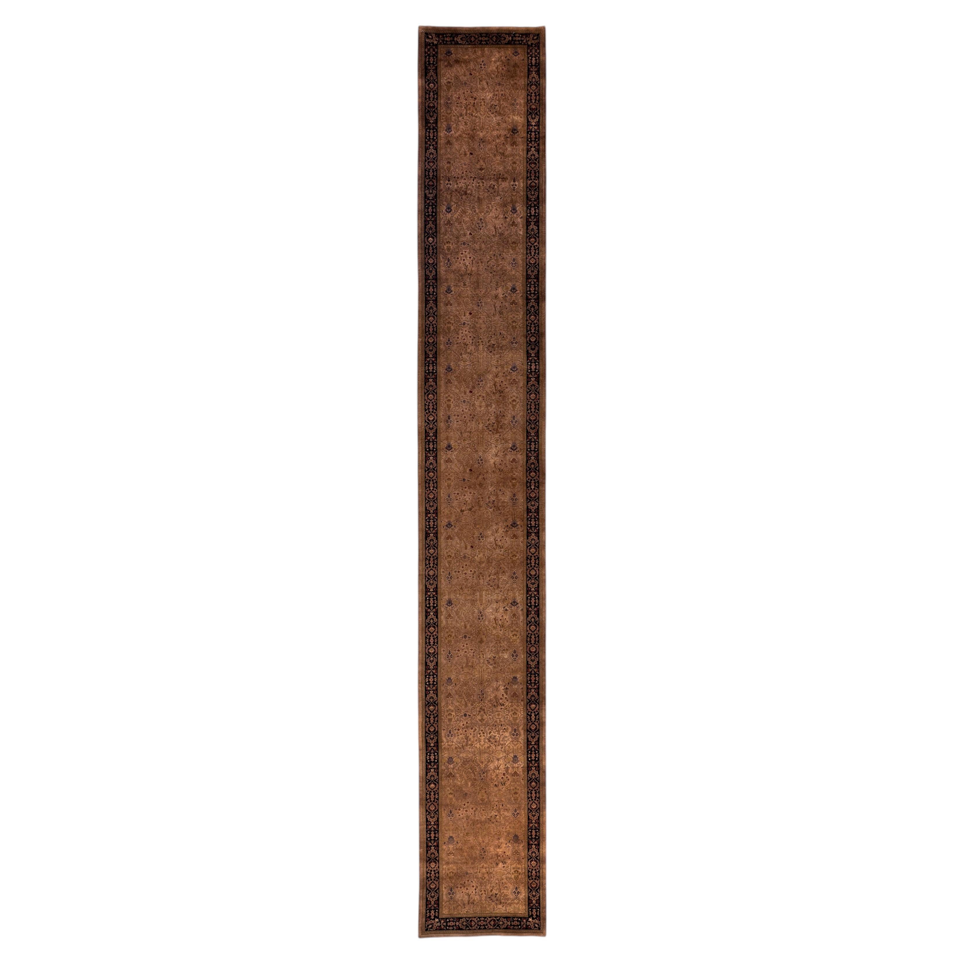 Overdyed Hand-Knotted Wool Modern-Contemporary Brown Runner 2' 7" x 18' 8"