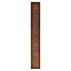 Sobreteñido Anudado a Mano de Lana Moderno-Contemporáneo Marrón Alfombra de 2' 7" x 18' 8"