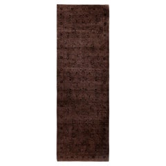 Overdyed Hand-Knotted Wool Modern-Contemporary Brown Runner 2' 7" x 7' 10"