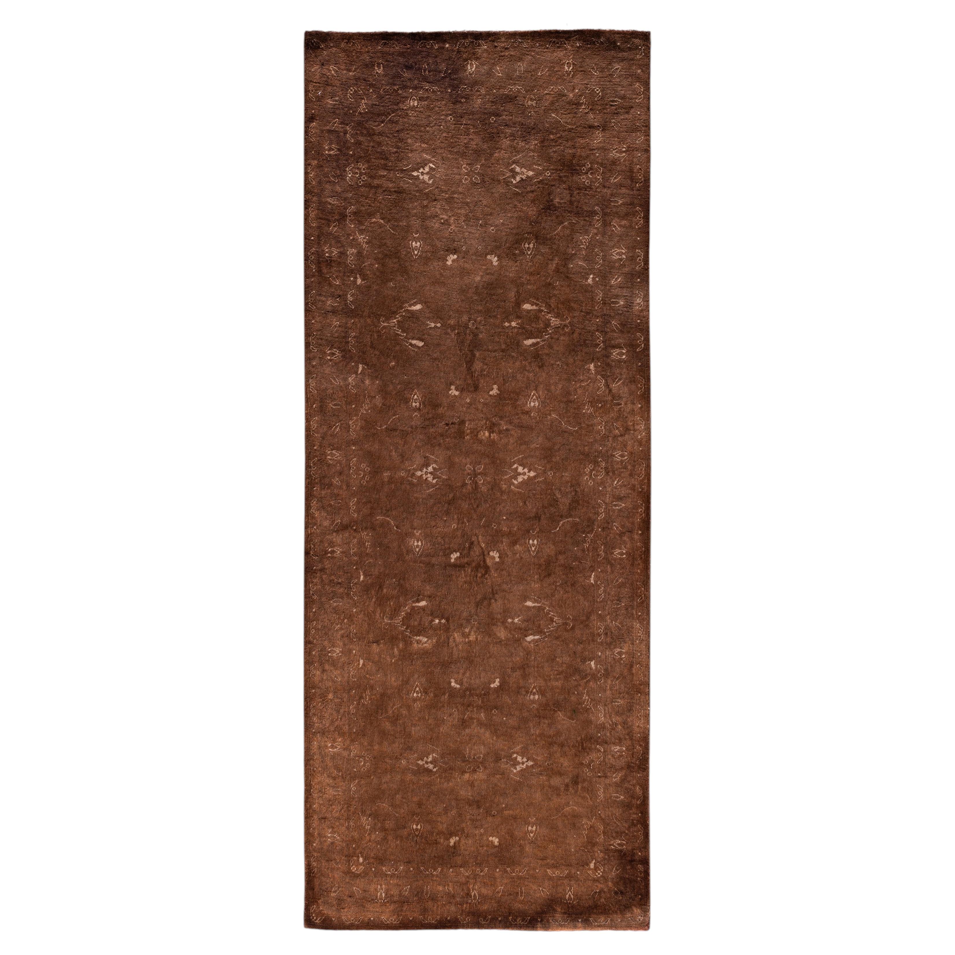 Overdyed Hand-Knotted Wool Modern-Contemporary Brown Runner 2' 8" x 6' 10"