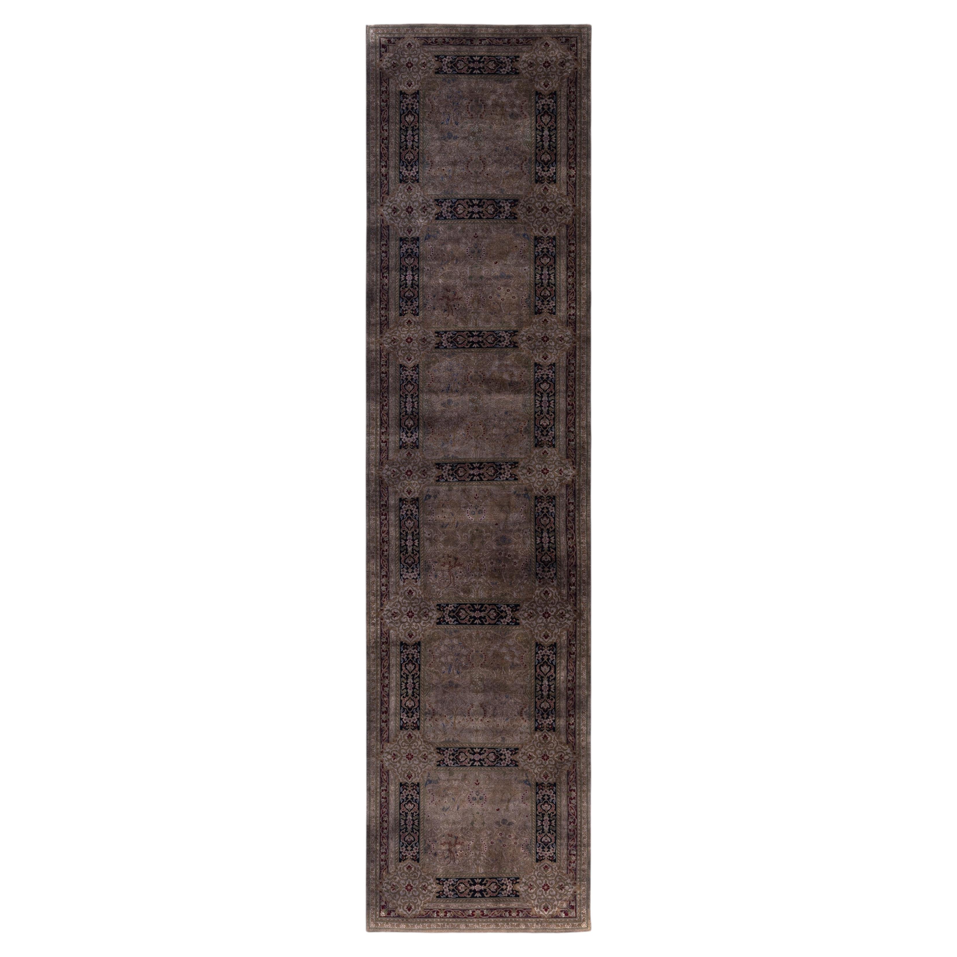 Overdyed Hand-Knotted Wool Modern-Contemporary Brown Runner 3' 0" x 12' 6" For Sale