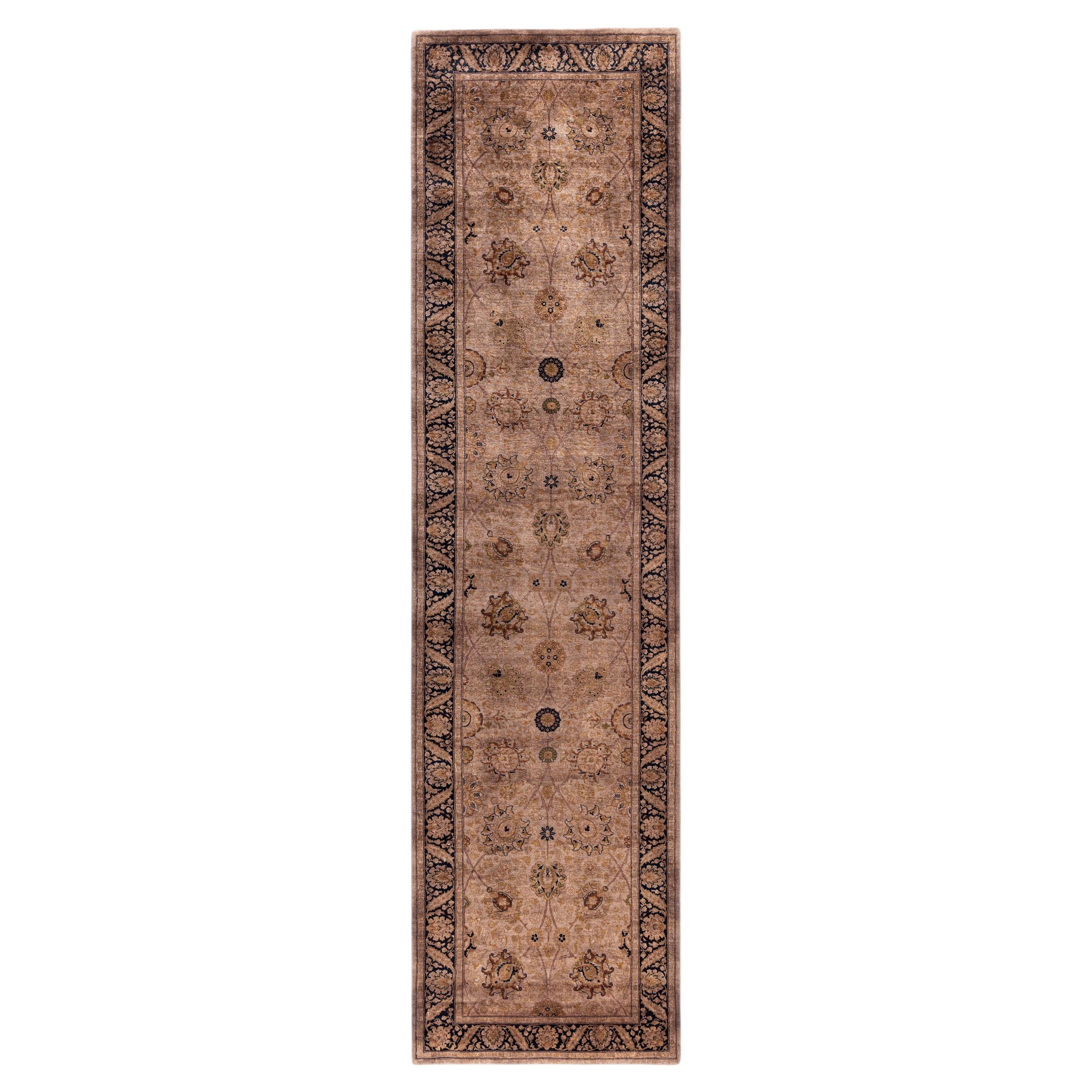 Overdyed Hand-Knotted Wool Modern-Contemporary Brown Runner 3' 1" x 12' 2"