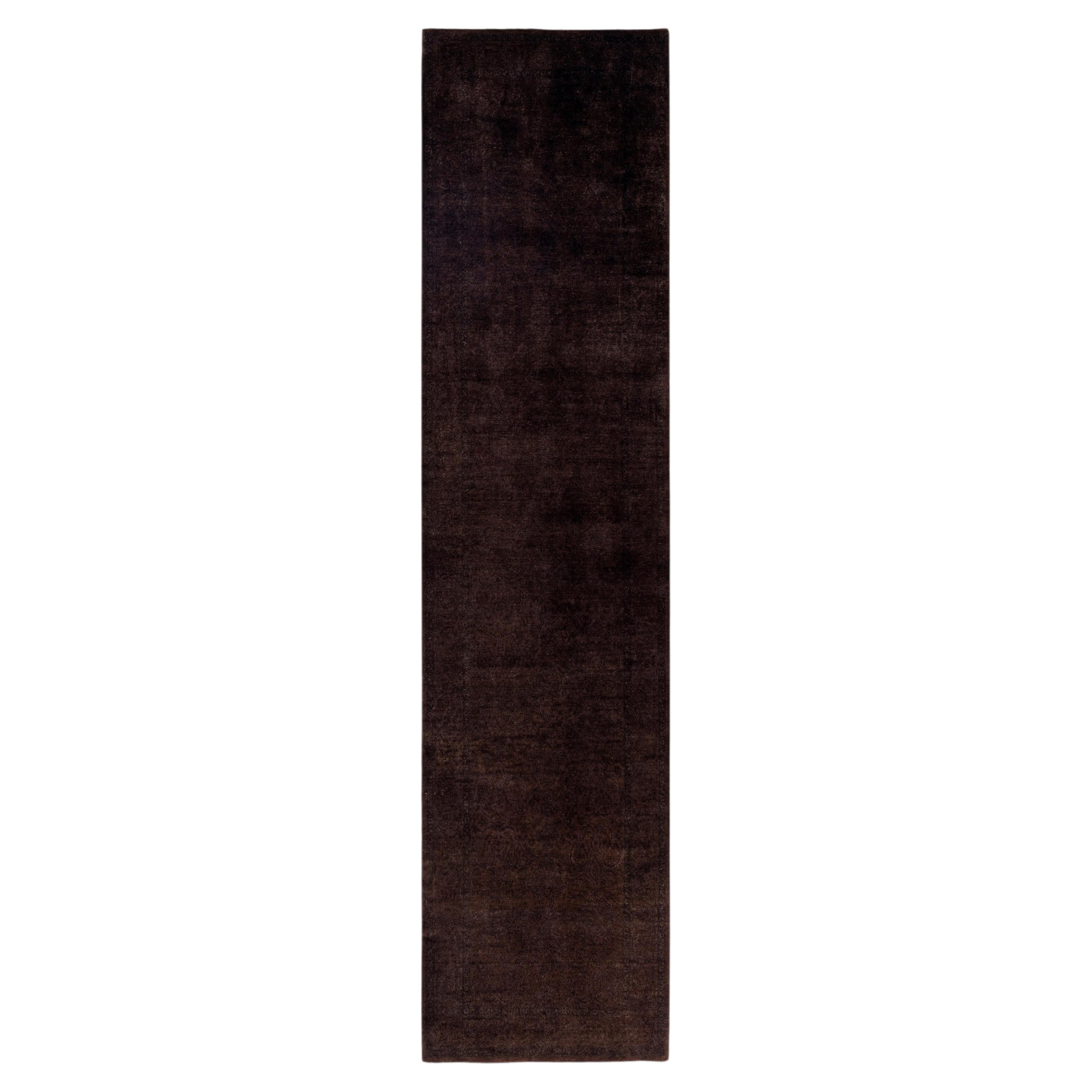 Overdyed Hand-Knotted Wool Modern-Contemporary Brown Runner 3' 1" x 13' 1"
