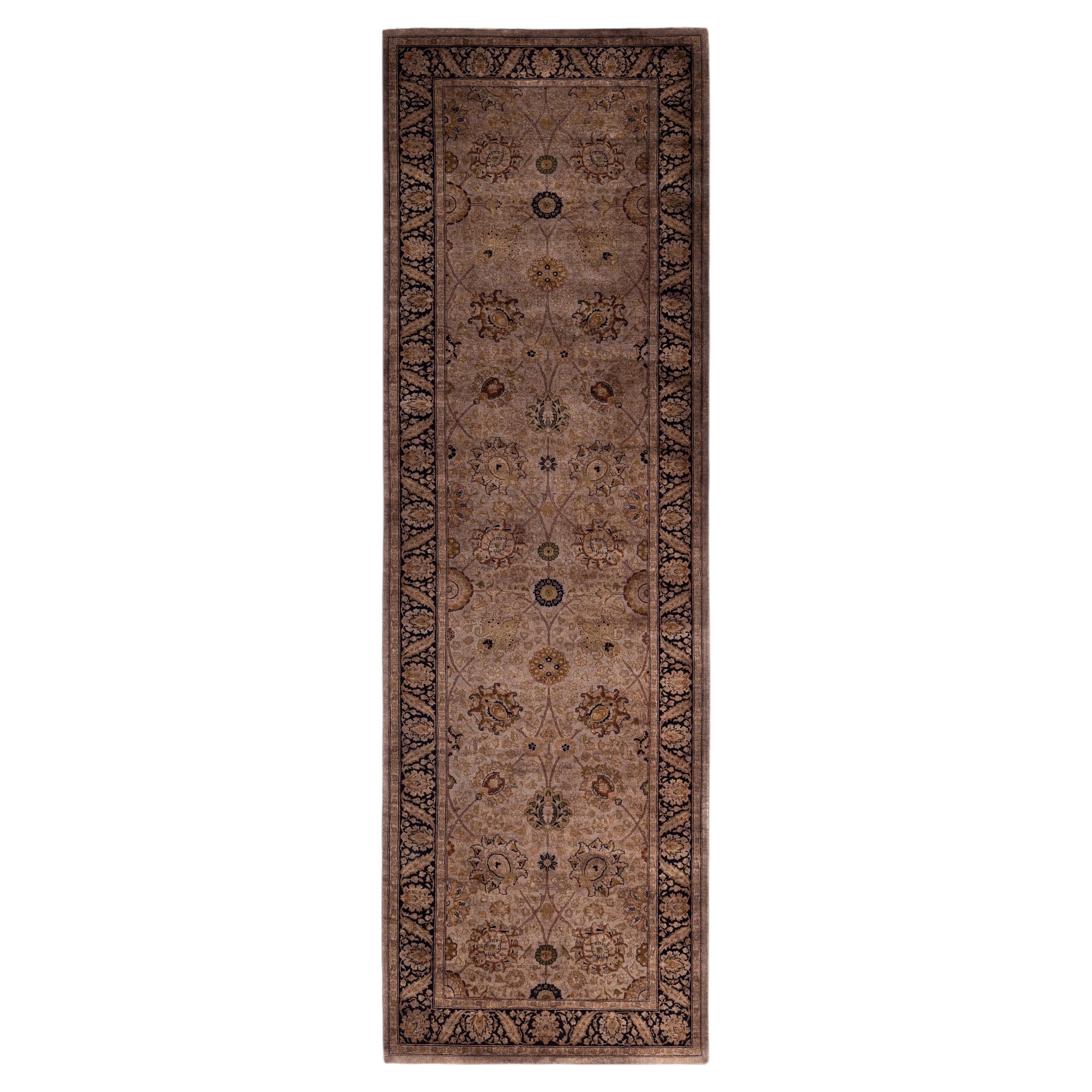 Overdyed Hand-Knotted Wool Modern-Contemporary Brown Runner 3' 2" x 10' 1"