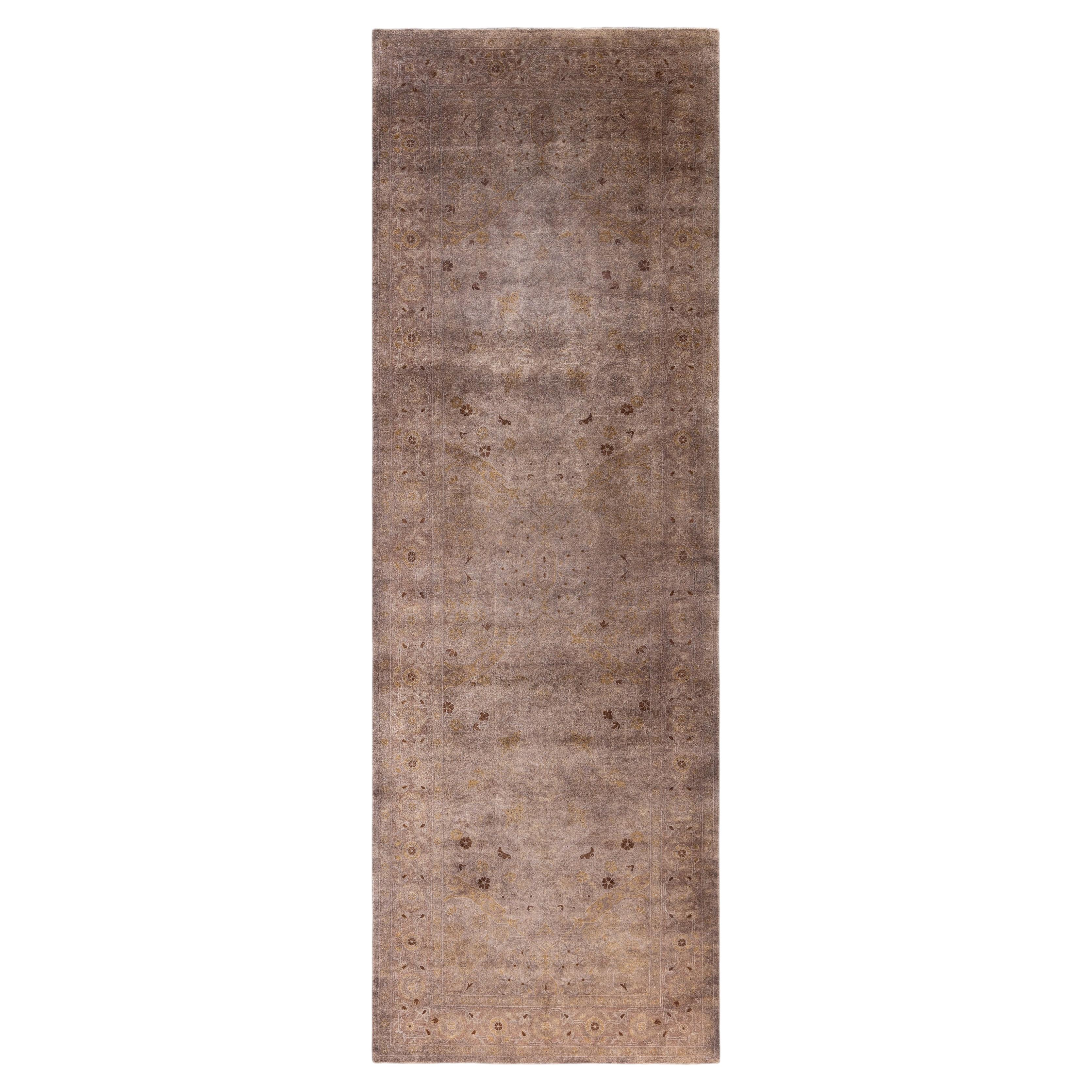 Overdyed Hand-Knotted Wool Modern-Contemporary Brown Runner 4' 0" x 12' 1"