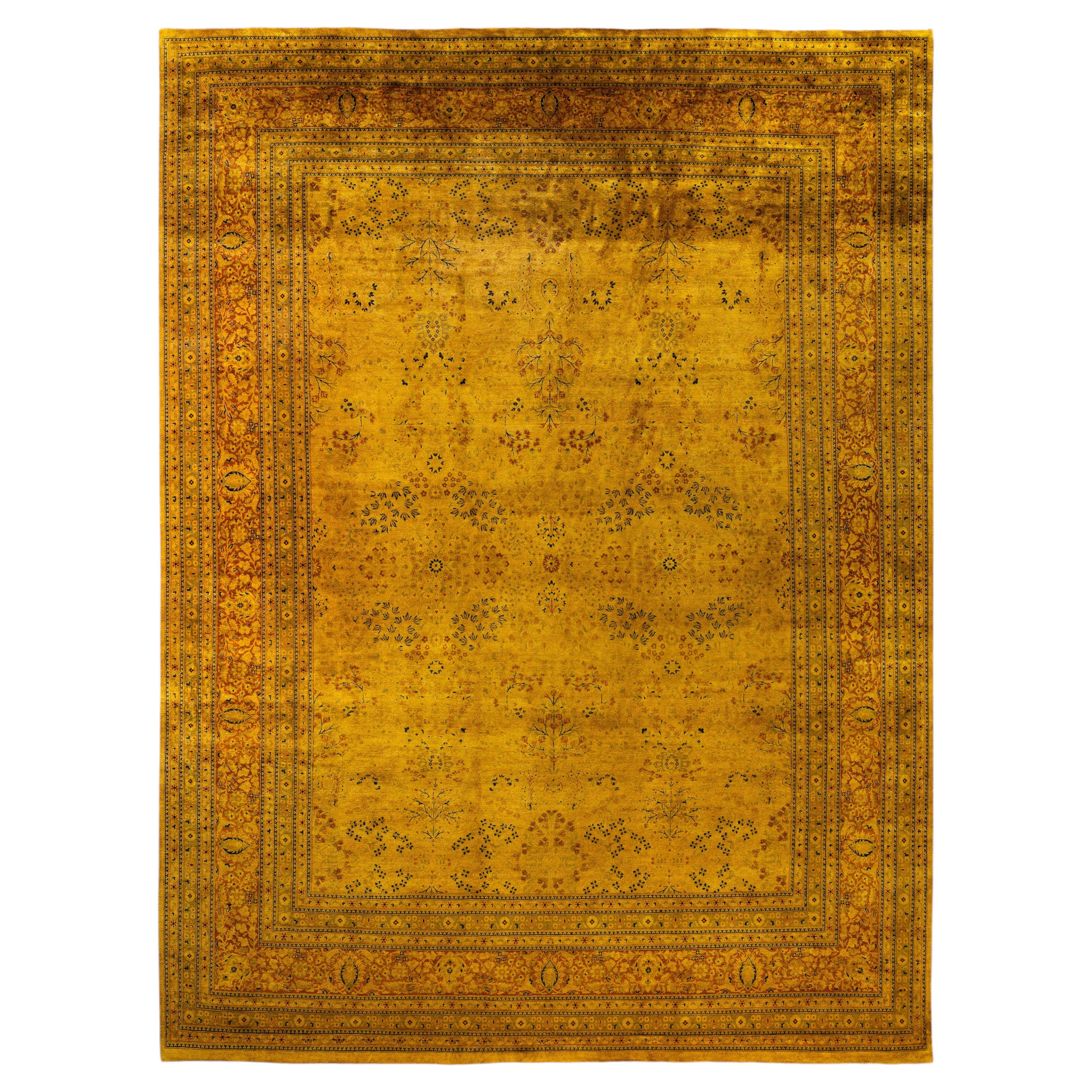 Overdyed Hand-Knotted Wool Modern-Contemporary Gold Area Rug 10' 0" x 13' 6"