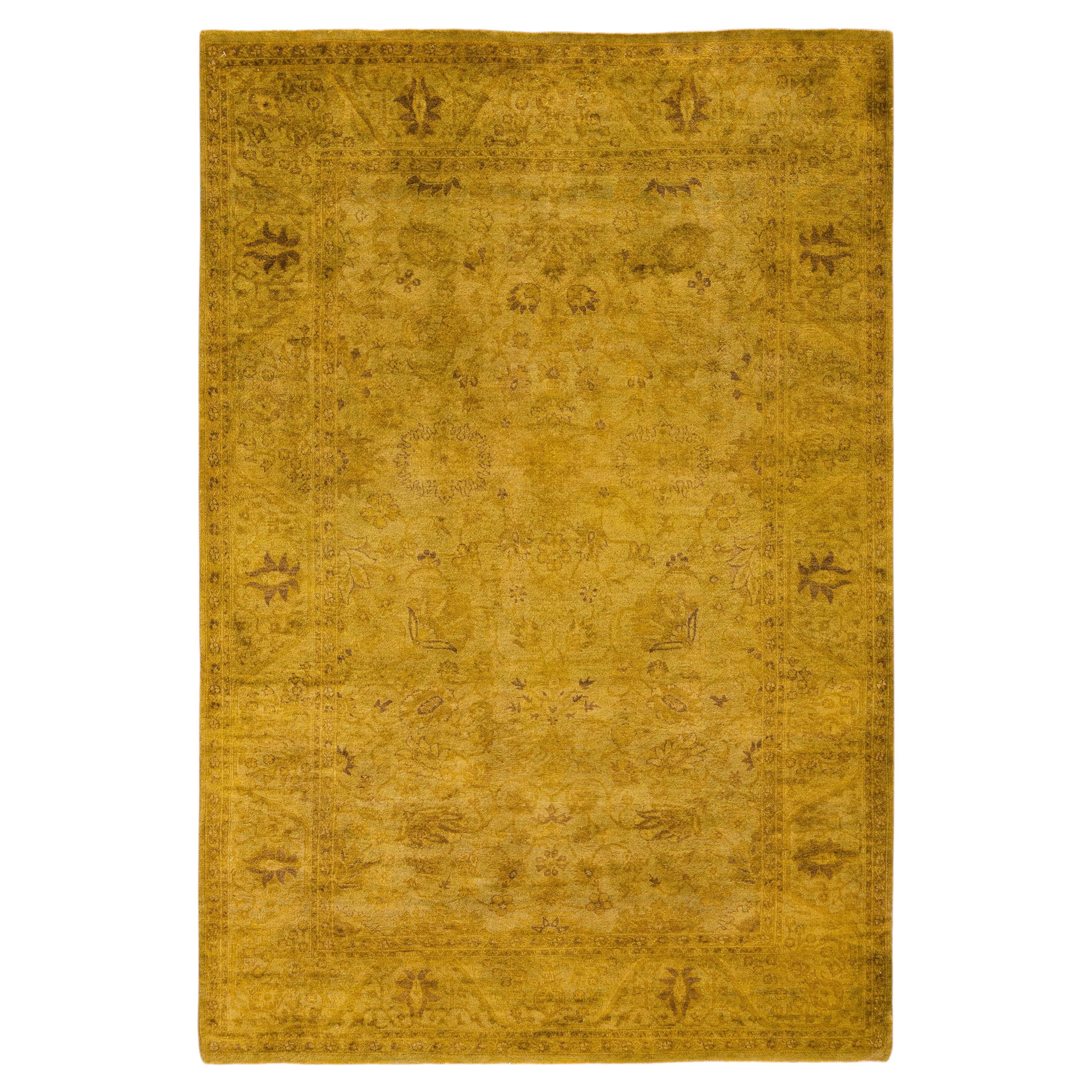 Overdyed Hand-Knotted Wool Modern-Contemporary Gold Area Rug 4' 2" x 6' 2"