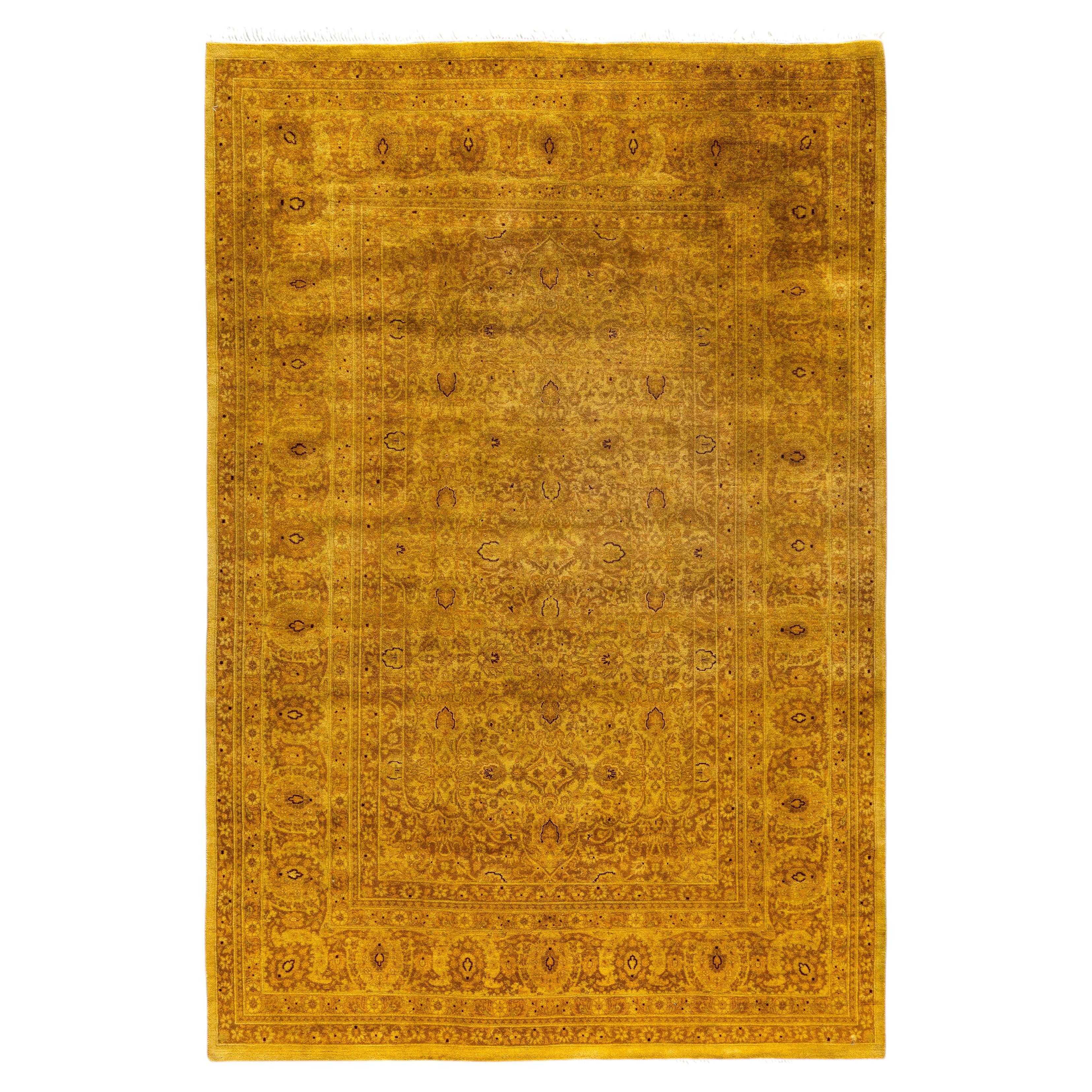 Overdyed Hand-Knotted Wool Modern-Contemporary Gold Area Rug 4' 8" x 6' 10"