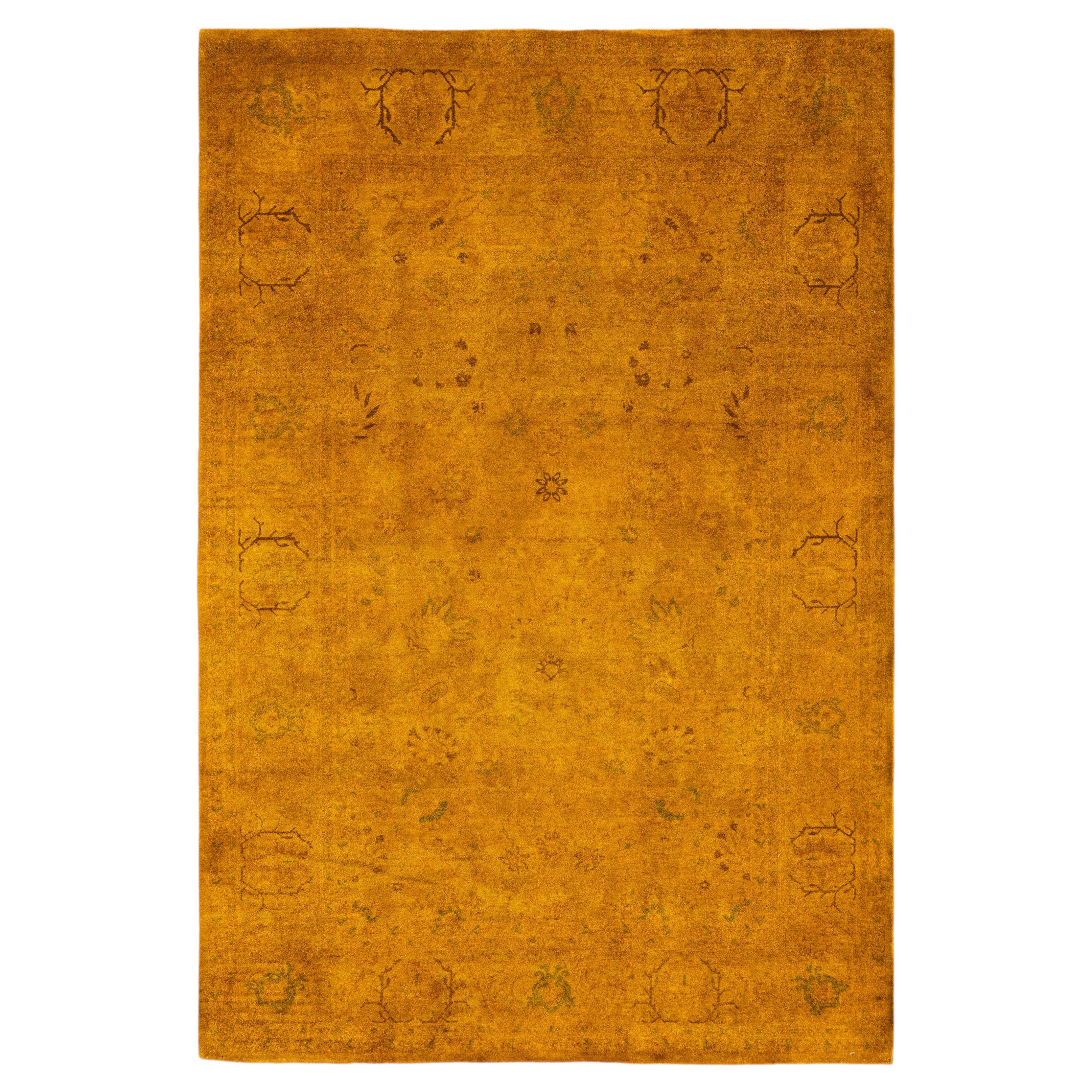 Overdyed Hand-Knotted Wool Modern-Contemporary Gold Area Rug 5' 3" x 7' 9"