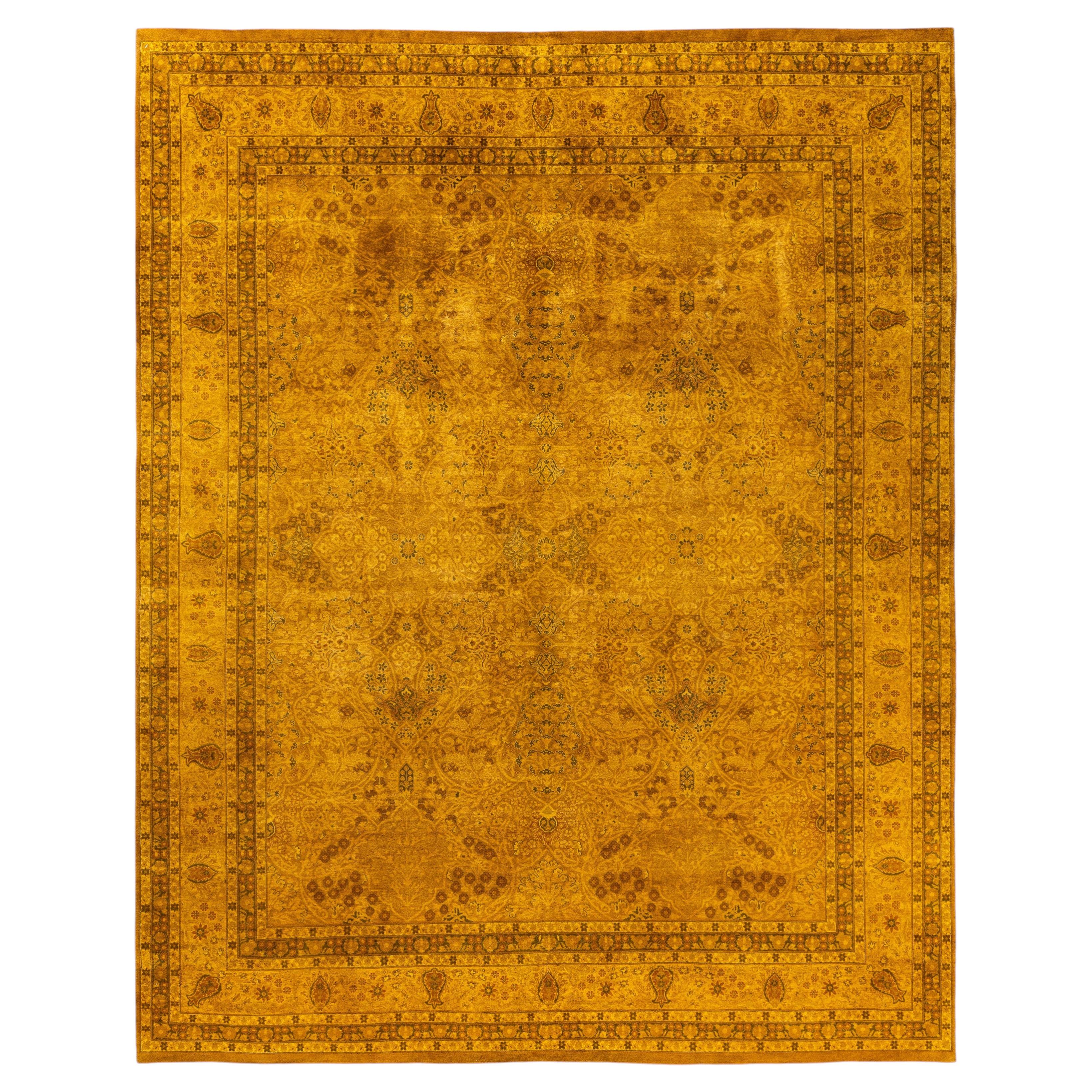 Overdyed Hand-Knotted Wool Modern-Contemporary Gold Area Rug 8' 1" x 10' 1"