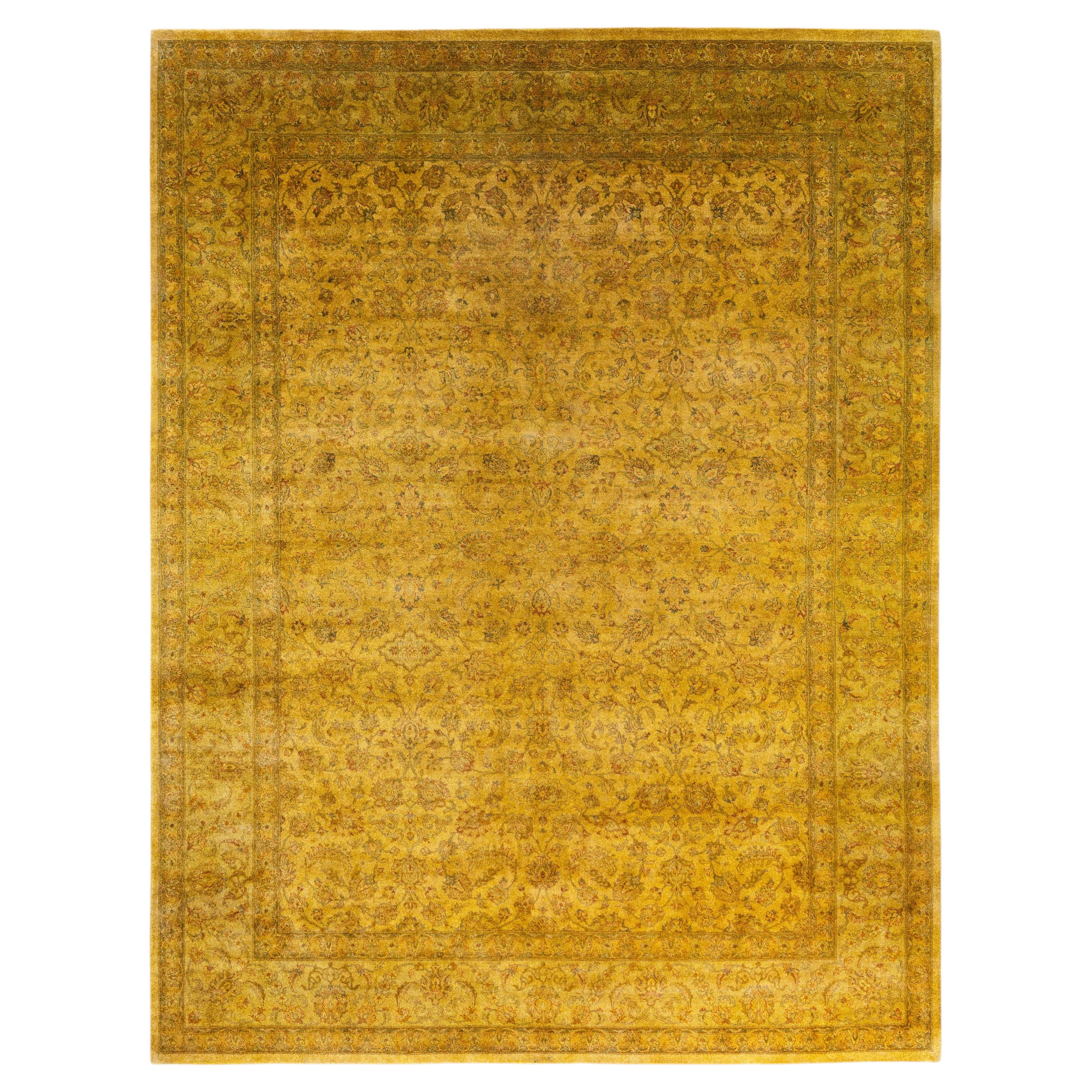 Overdyed Hand-Knotted Wool Modern-Contemporary Gold Area Rug 9' 3" x 12' 2" For Sale