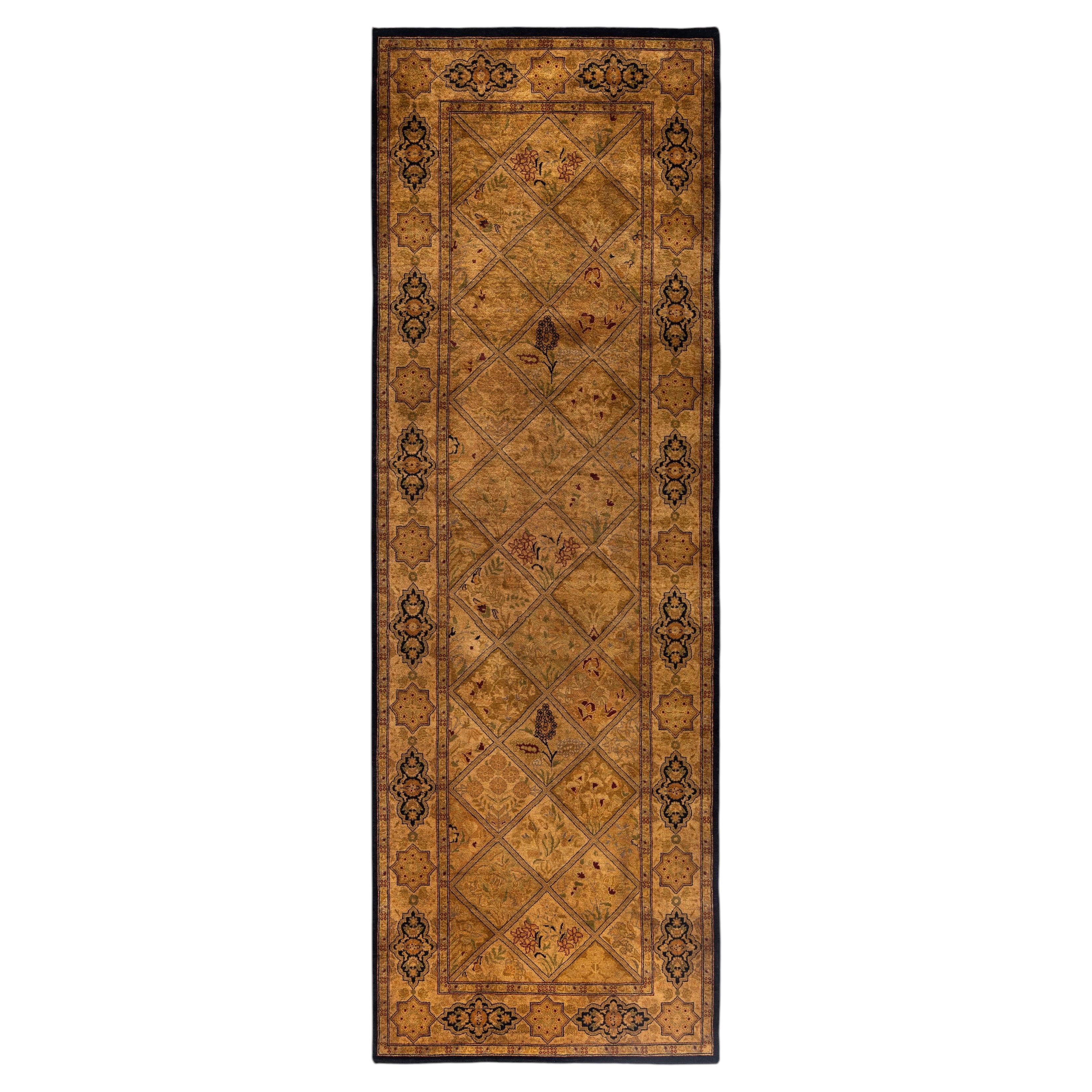 Overdyed Hand-Knotted Wool Modern-Contemporary Gold Runner 2' 7" x 7' 10"