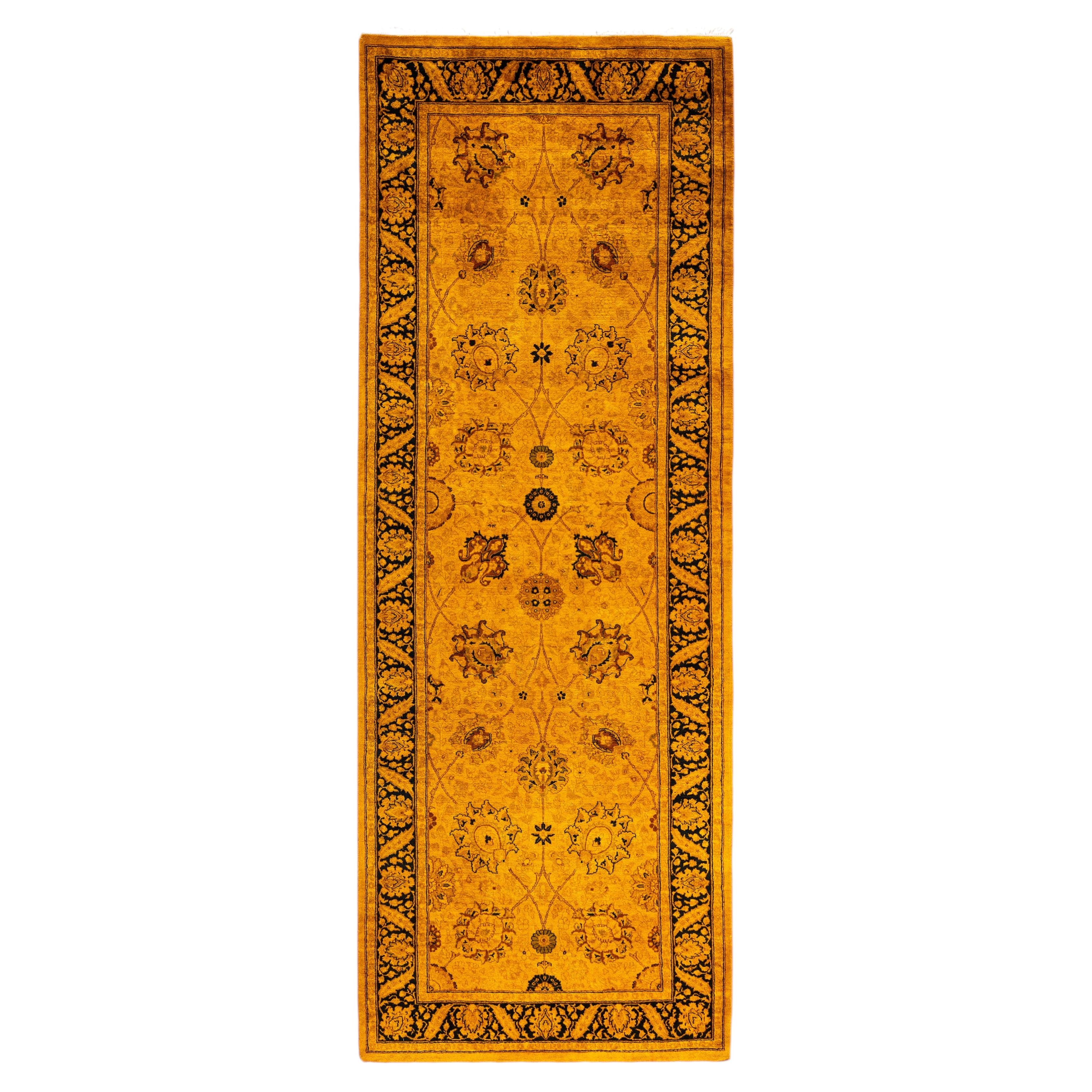 Overdyed Hand-Knotted Wool Modern-Contemporary Gold Runner 3' 0" x 8' 3" For Sale