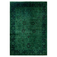 Overdyed Hand-Knotted Wool Modern-Contemporary Green Area Rug 10' 0" x 14' 1"