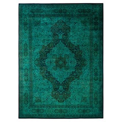 Overdyed Hand-Knotted Wool Modern-Contemporary Green Area Rug 10' 1" x 13' 7"