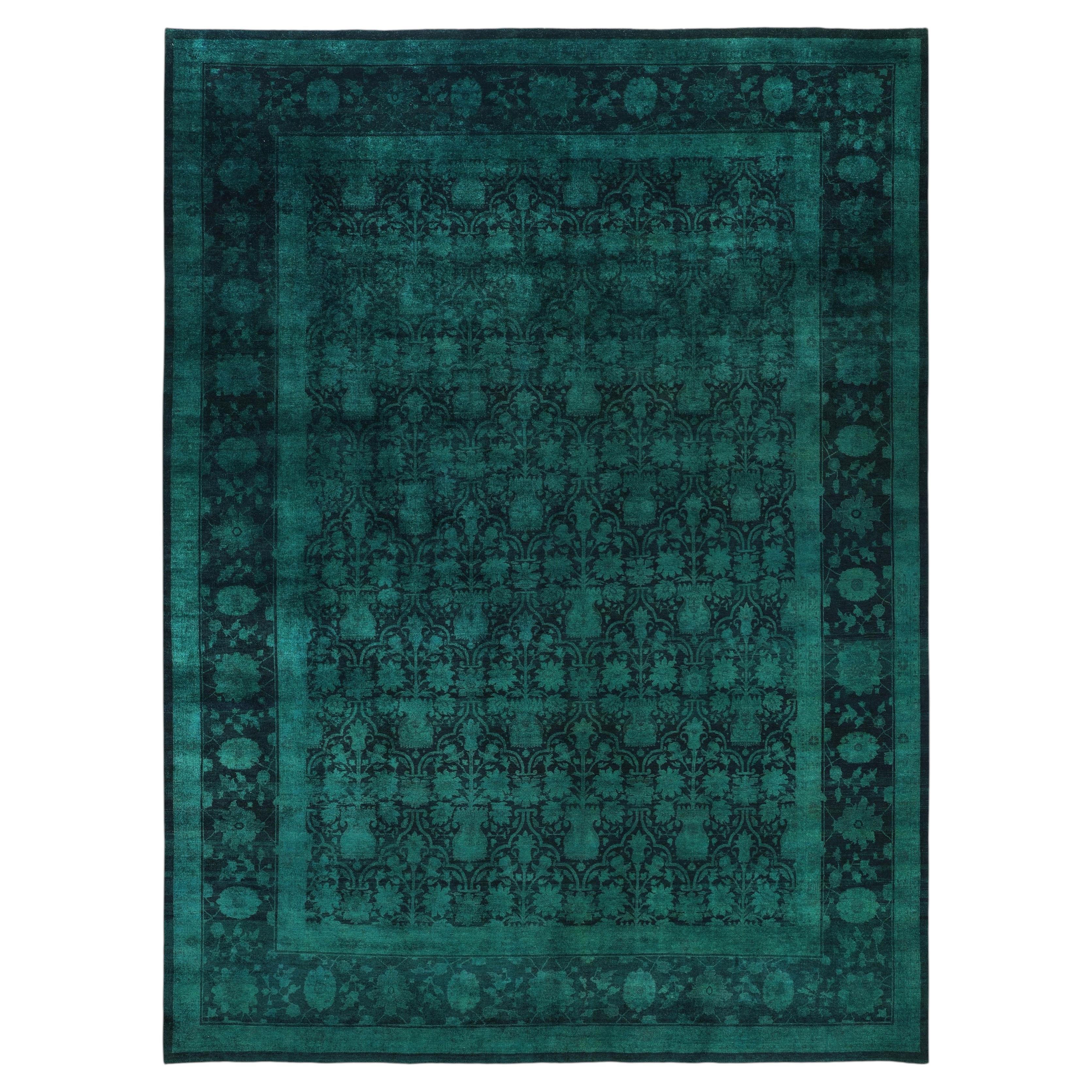 Overdyed Hand-Knotted Wool Modern-Contemporary Green Area Rug 10' 1" x 13' 8"