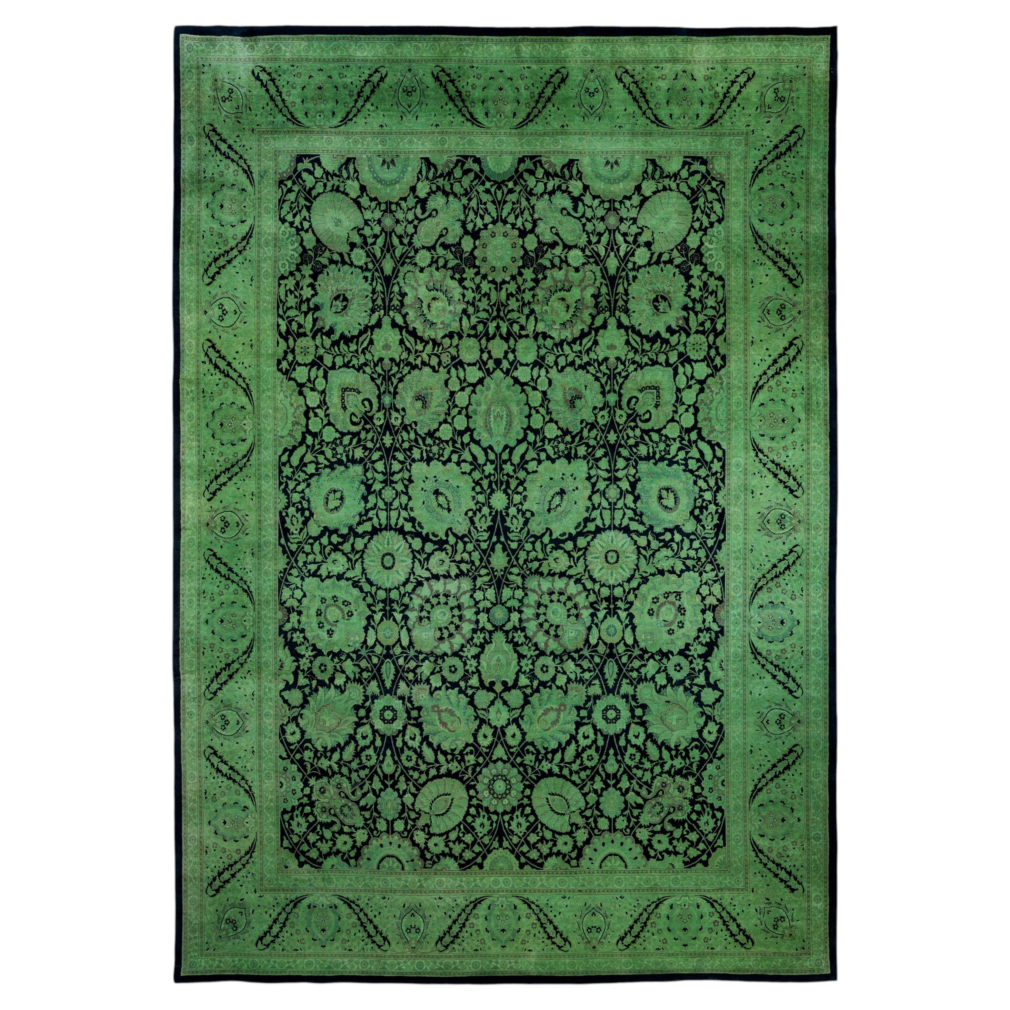 Overdyed Hand-Knotted Wool Modern-Contemporary Green Area Rug 10' 1" x 14' 8" For Sale