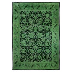 Overdyed Hand-Knotted Wool Modern-Contemporary Green Area Rug 10' 1" x 14' 8"