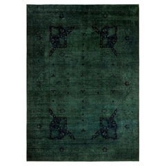 Overdyed Hand-Knotted Wool Modern-Contemporary Green Area Rug 10' 2" x 14' 2"