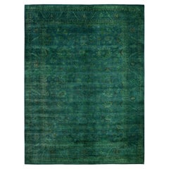 Overdyed Hand-Knotted Wool Modern-Contemporary Green Area Rug 10' 2" x 14' 4"
