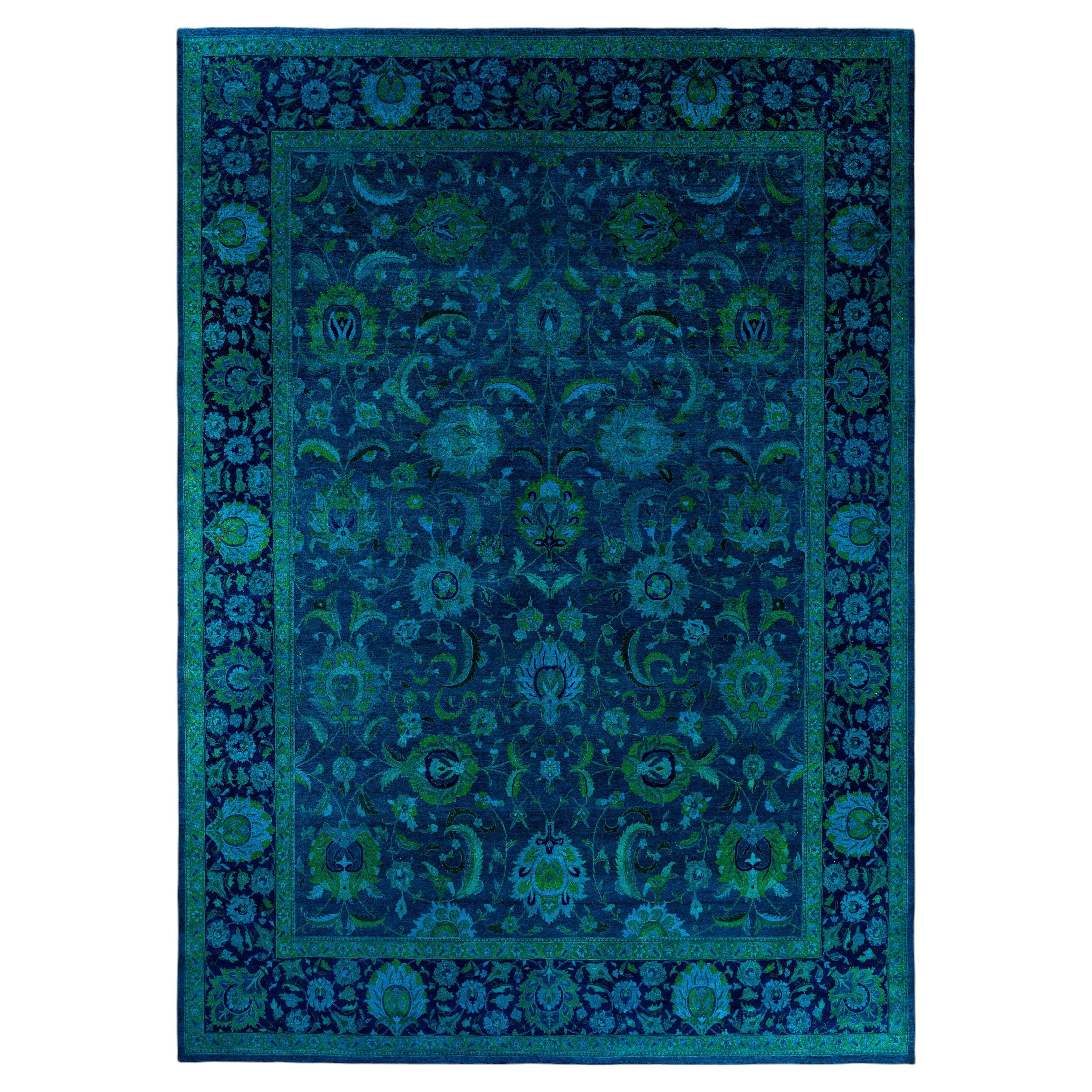 Overdyed Hand-Knotted Wool Modern-Contemporary Green Area Rug 10' 3" x 14' 5"