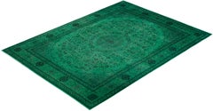 Alfombra de lana anudada a mano sobreteñida, moderna y contemporánea, verde 11' 2" x 15' 2