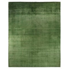 Overdyed Hand-Knotted Wool Modern-Contemporary Green Area Rug 12' 2" x 14' 10"
