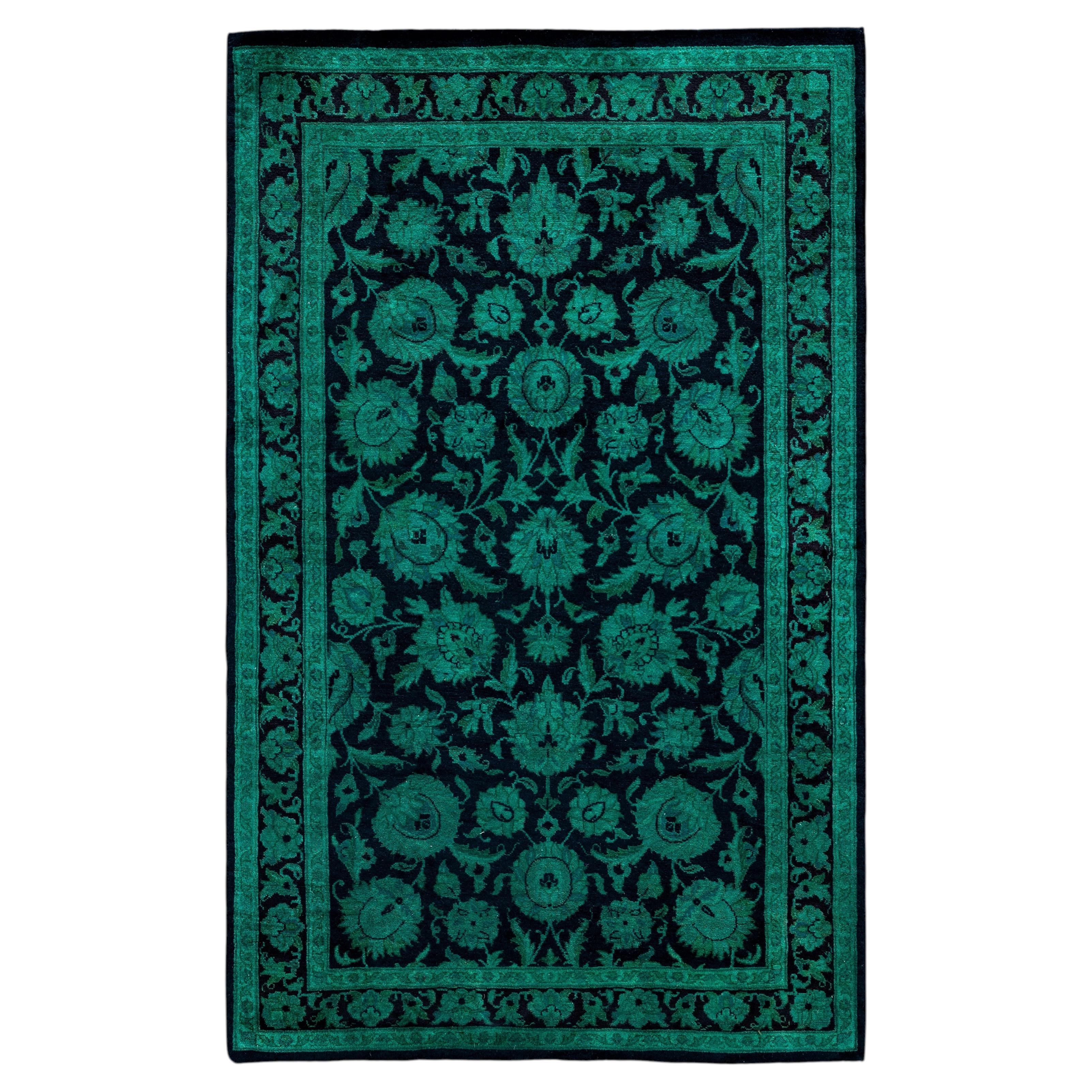 Overdyed Hand-Knotted Wool Modern-Contemporary Green Area Rug 2' 7" x 4' 2"