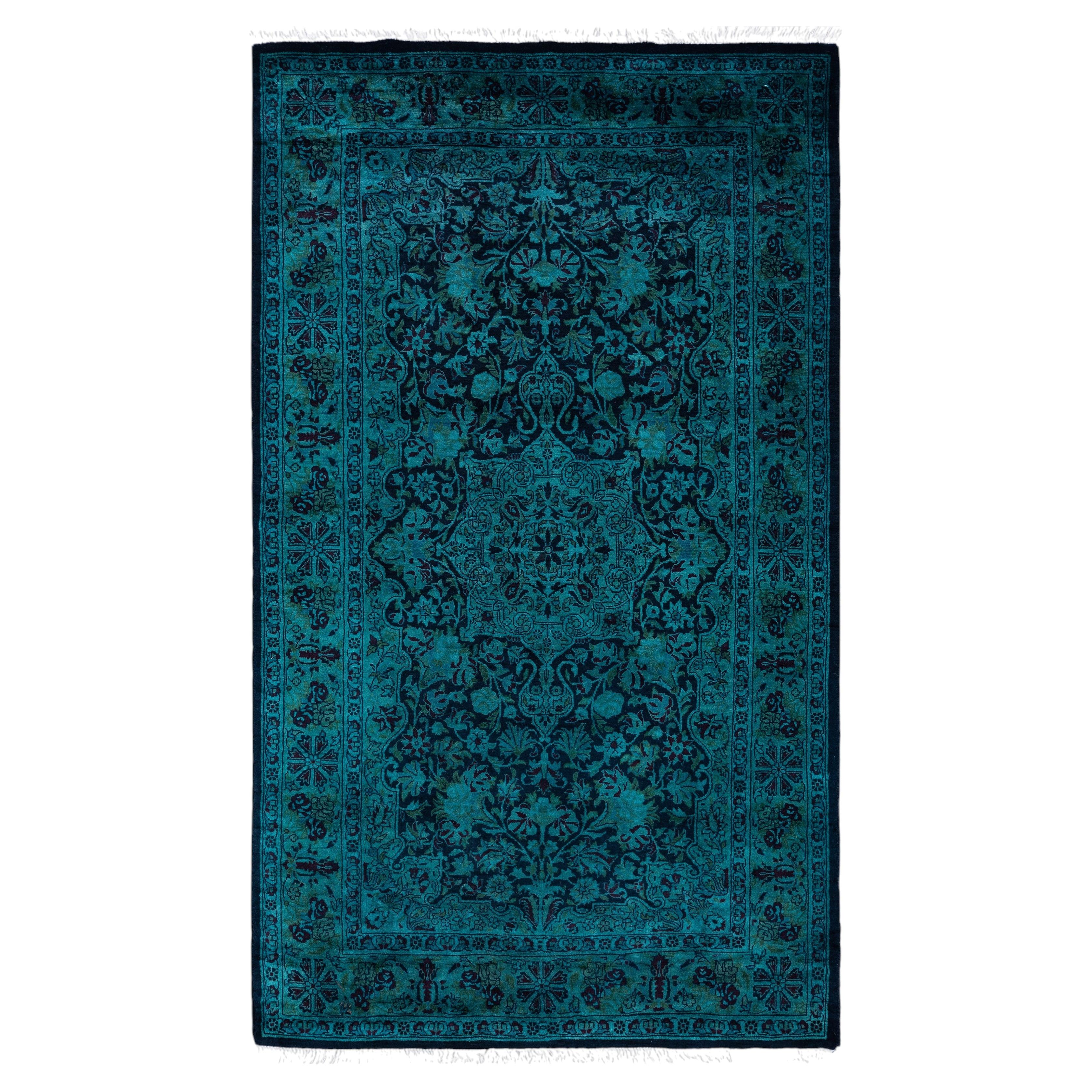 Overdyed Hand-Knotted Wool Modern-Contemporary Green Area Rug 3' 0" x 5' 4"