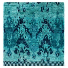 Overdyed Hand-Knotted Wool Modern-Contemporary Green Area Rug 3' 10" x 4' 3"