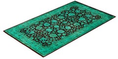 Overdyed Hand-Knotted Wool Modern-Contemporary Green Area Rug 3' 2" x 5' 4"