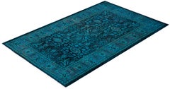 Overdyed Hand-Knotted Wool Modern-Contemporary Green Area Rug 3' 2" x 5' 4"
