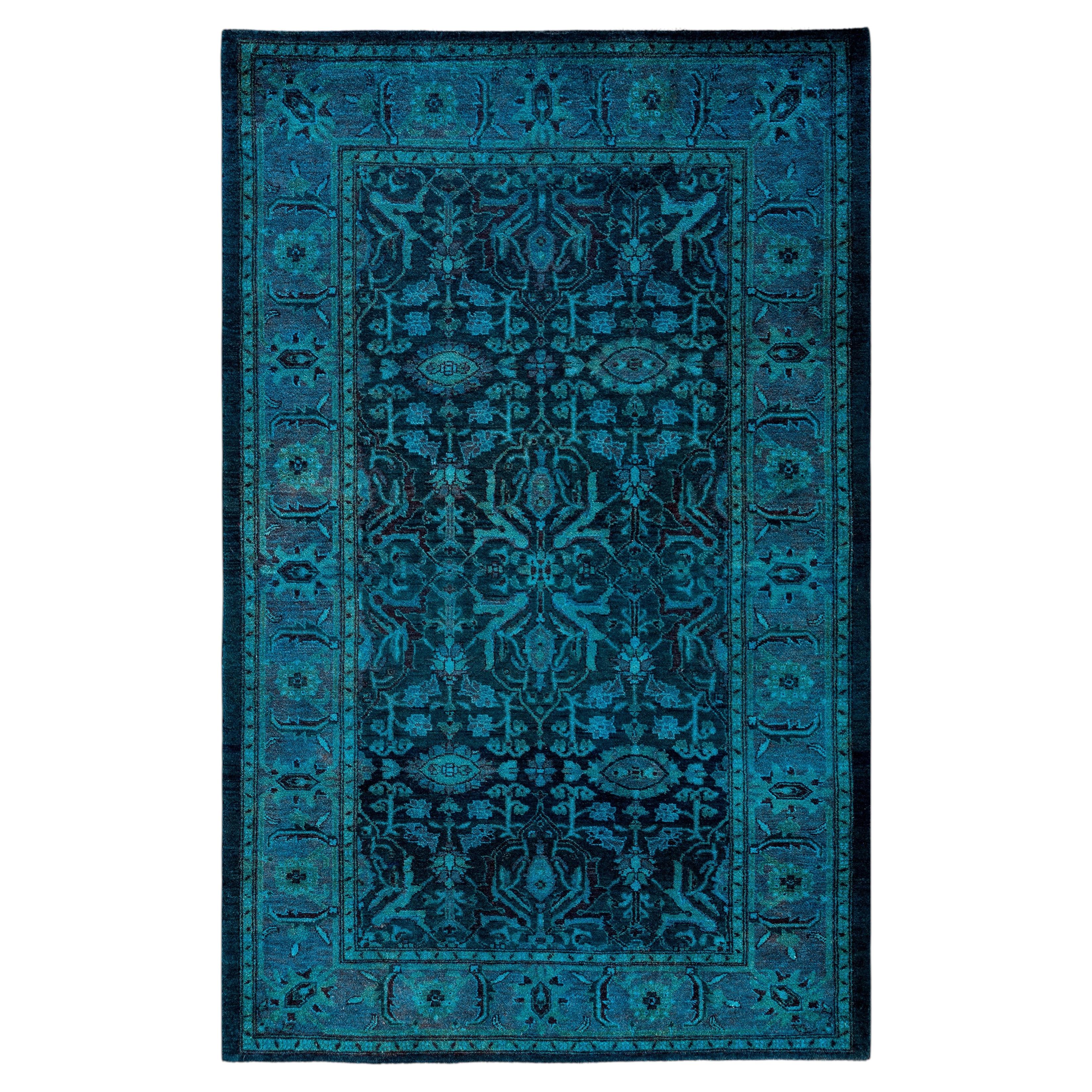 Overdyed Hand-Knotted Wool Modern-Contemporary Green Area Rug 3' 2" x 5' 4"