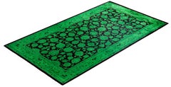 Alfombra de lana anudada a mano sobreteñida, moderna y contemporánea, verde 3' 2" x 5' 5".