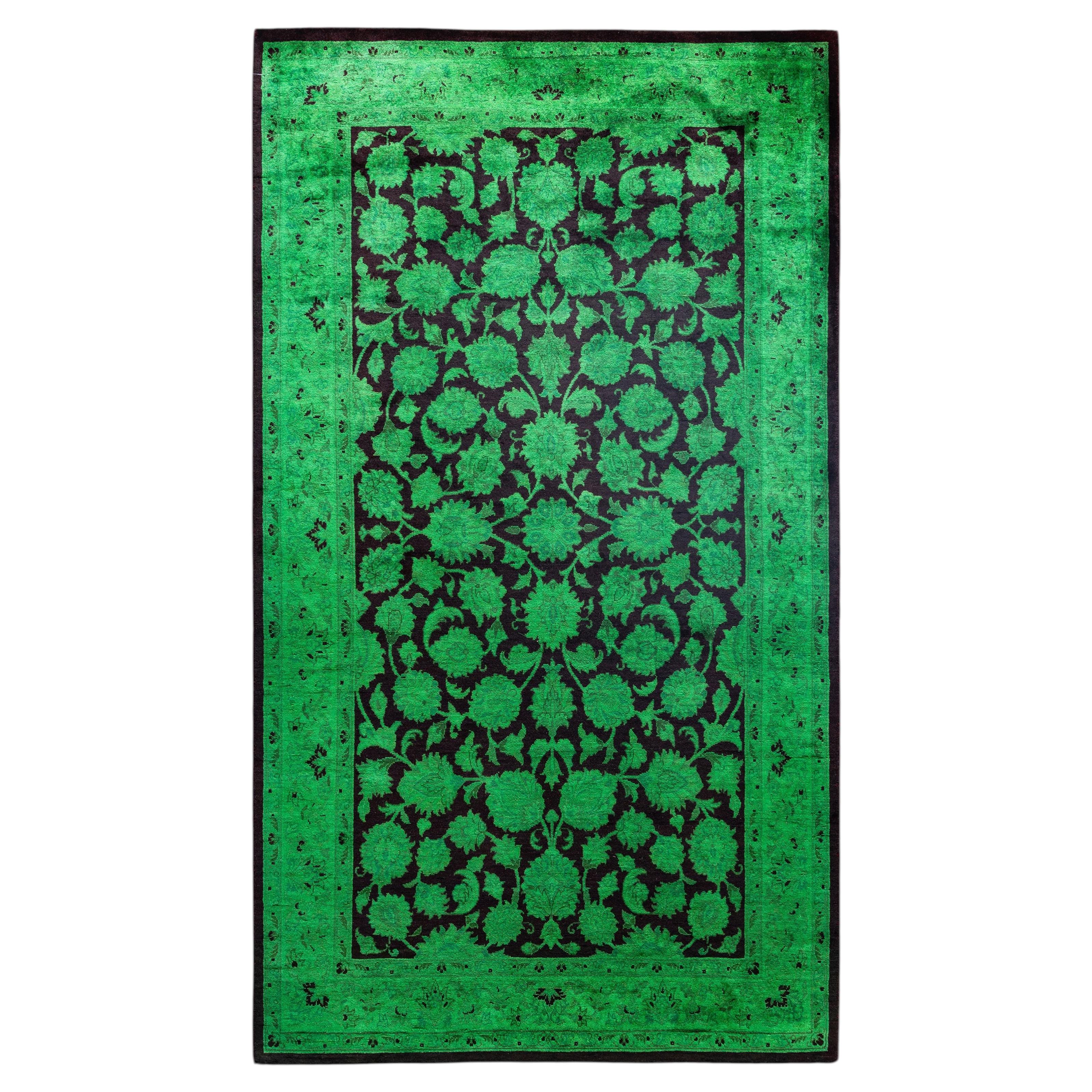 Overdyed Hand-Knotted Wool Modern-Contemporary Green Area Rug 3' 2" x 5' 5"
