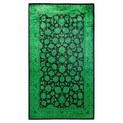 Alfombra de lana anudada a mano sobreteñida, moderna y contemporánea, verde 3' 2" x 5' 5".