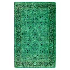 Overdyed Hand-Knotted Wool Modern-Contemporary Green Area Rug 3' 4" x 5' 2"