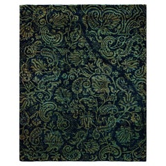 Overdyed Hand-Knotted Wool Modern-Contemporary Green Area Rug 4' 1" x 5' 1"