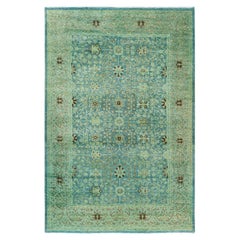 Overdyed Hand-Knotted Wool Modern-Contemporary Green Area Rug 4' 1" x 6' 2"