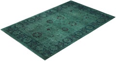 Tappeto per l'area verde moderna-contemporanea in lana Overdyed annodato a mano 4' 1" x 6' 4"