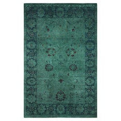 Tappeto per l'area verde moderna-contemporanea in lana Overdyed annodato a mano 4' 1" x 6' 4"