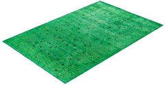 Overdyed Hand-Knotted Wool Modern-Contemporary Green Area Rug 4' 2" x 6' 3"