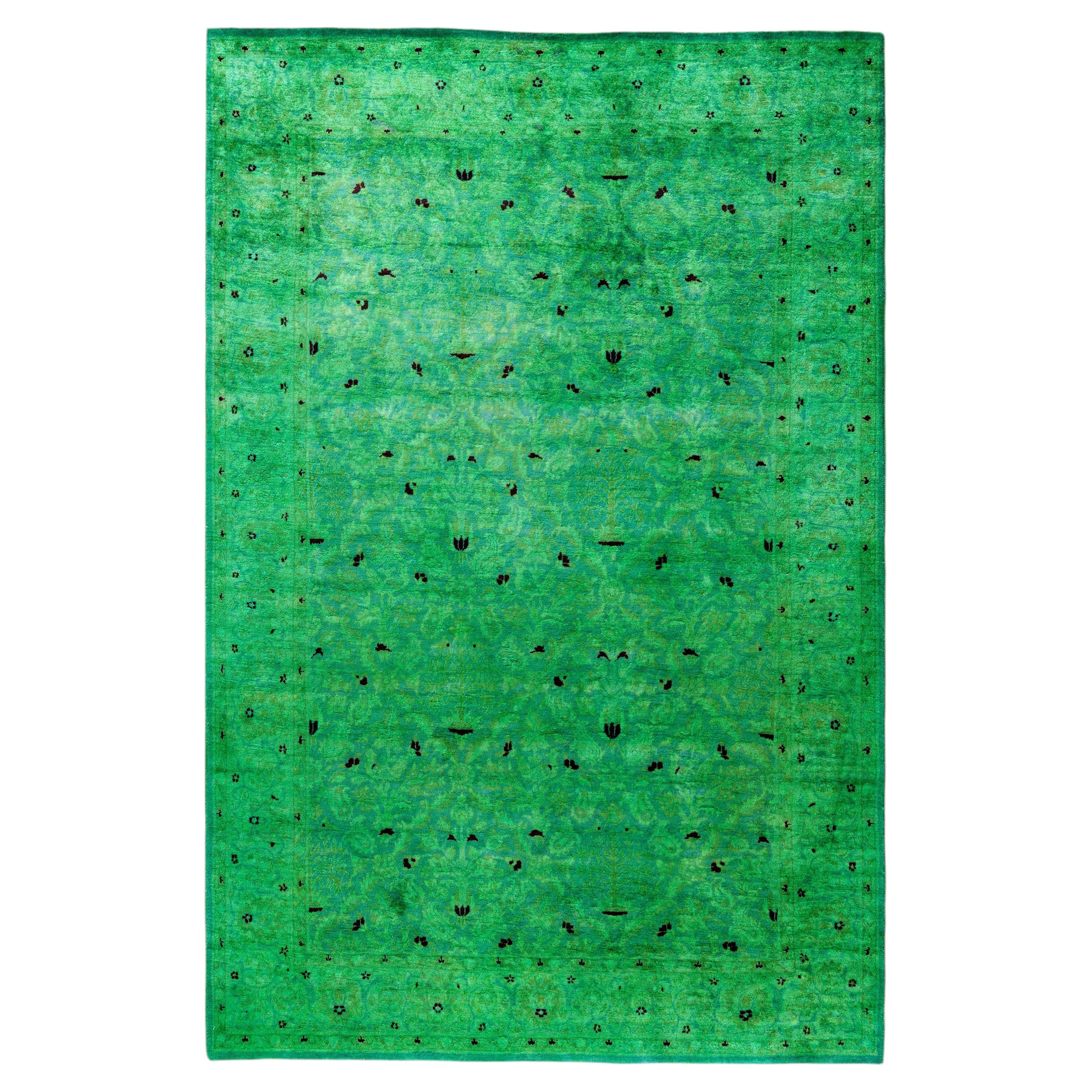 Overdyed Hand-Knotted Wool Modern-Contemporary Green Area Rug 4' 2" x 6' 3"